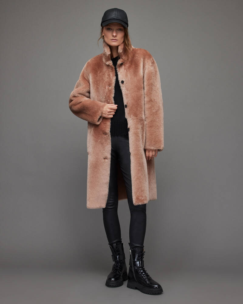 Allsaints Serra Reversible Shearling Coat Dusty Pink | CA.WL084T-200